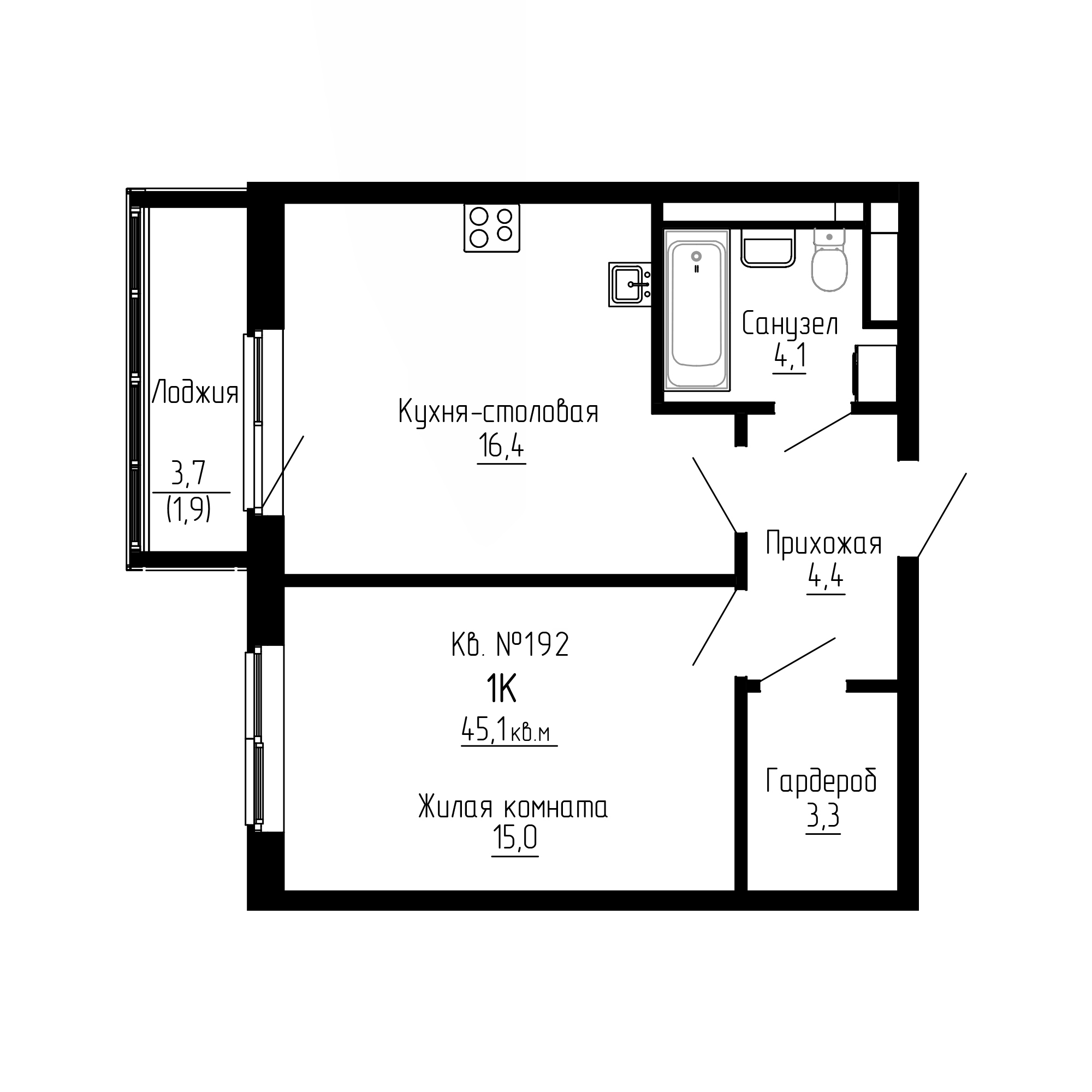 ЖК ДНС Сити (DNS Сити), 1-комн кв 45,1 м2, за 7 478 350 ₽, 6 этаж